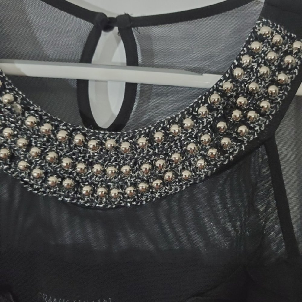 FRANK LYMAN Metallic Beaded Ring Neck Sweetheart Chiffon Tiered Dress- S… - Picture 12 of 15